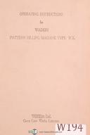 Wadkin-Wadkin Tyep WX, Pattern Milling Machine, Operating Instructions Manual Year 1948-Type WX-01